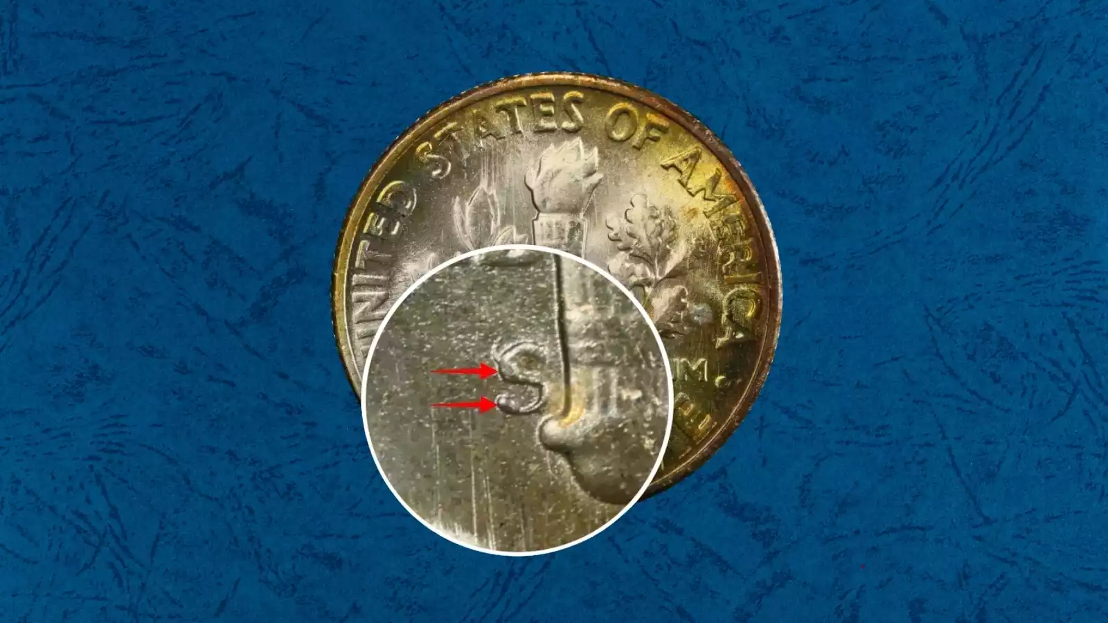 1954-S Roosevelt dime Repunched Mintmark FS-501 showing S over S doubled mintmark